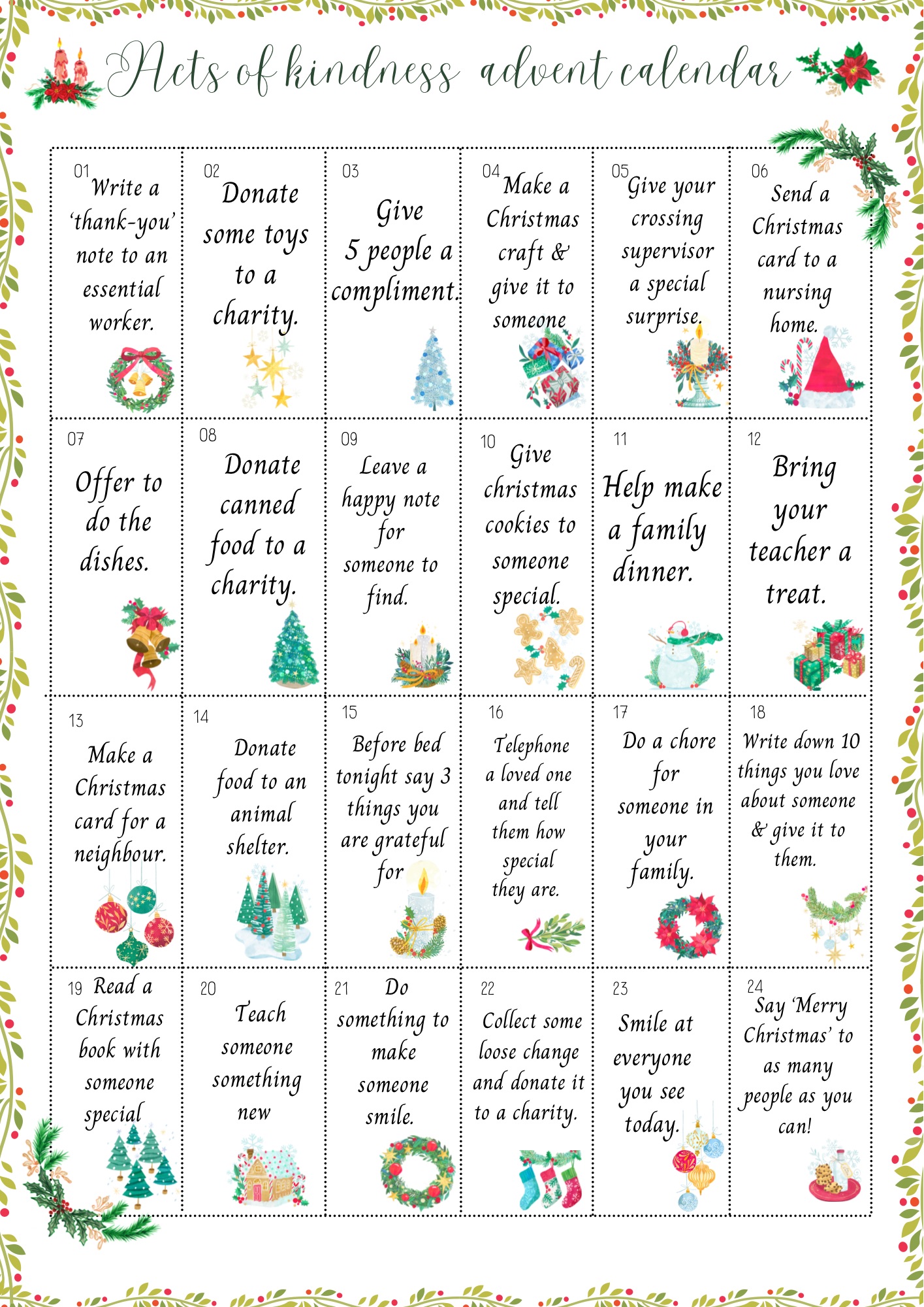 Acts of kindness advent calendar